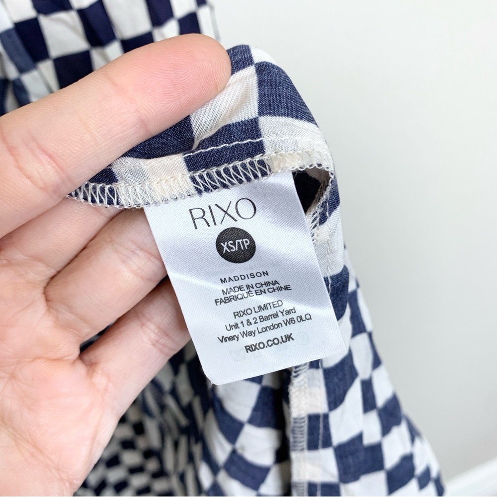 NEW RIXO Maddison Shirtdress (Sz XS) Long Sleeve Midi Navy Cream Checkerboard - Picture 14 of 16